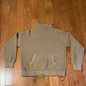 Tan Cowl Neck Sweater with Ribbed Hem